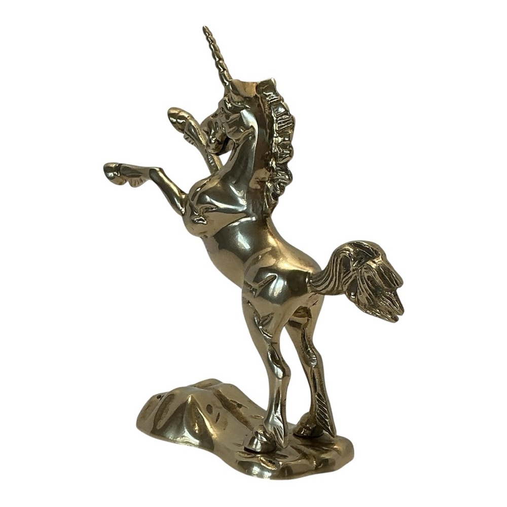Brass Rearing Unicorn Mythical Figurine Mounted On Brass Cloud MCM 1970s Vintage - Picture 9 of 16